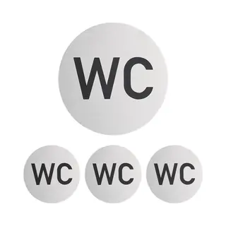 Wc Bordje - Set Van 4 - Rond - Zelfklevend - Ø 10 Cm - Badkamer En Toilet - Aluminium Deurbordje - Zilver