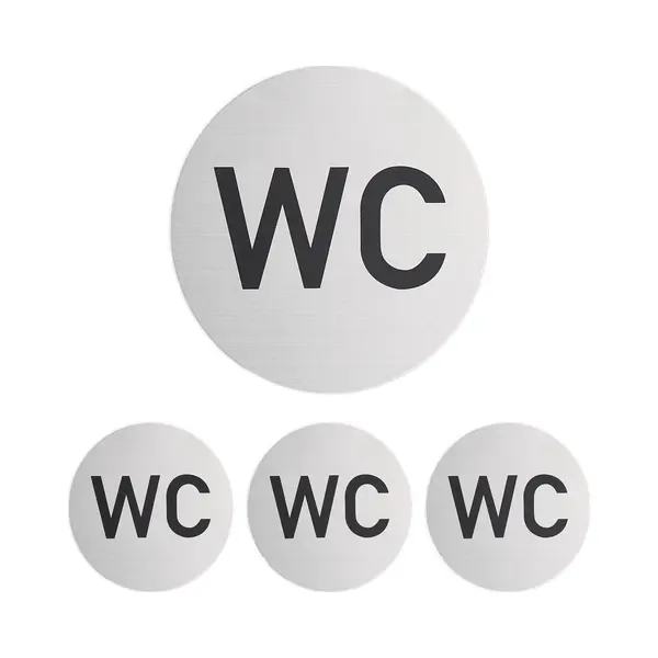 Wc Bordje - Set Van 4 - Rond - Zelfklevend - Ø 10 Cm - Badkamer En Toilet - Aluminium Deurbordje - Zilver thumbnail