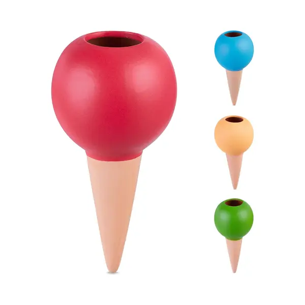 Relaxdays - Tonkegel Bewässerung, 4er Set, Je 300ml, Gießhilfe Für Zimmerpflanzen, Kugel-design, Bewässerungsstecker, Bunt thumbnail