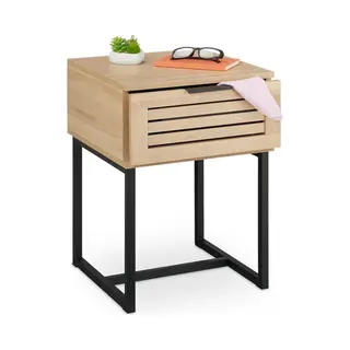 Relaxdays Bedside Table Nachttisch 1 Schublade(n) Schwarz, Holz
