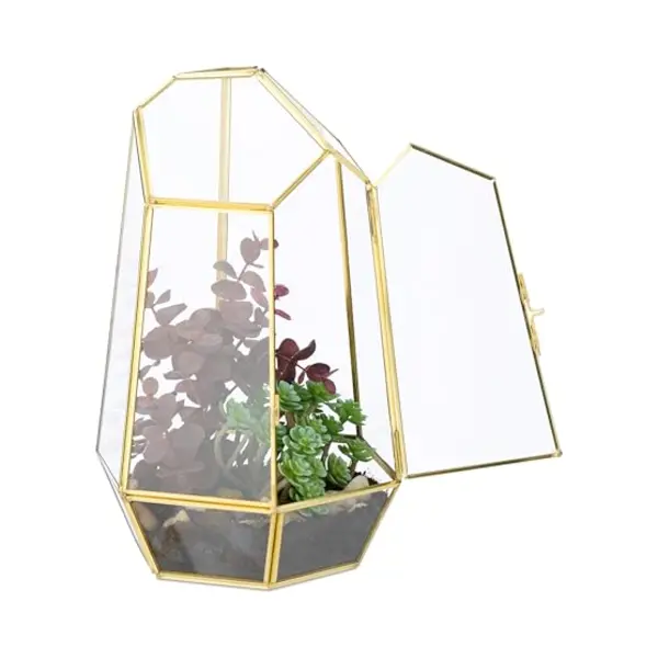 Planten Terrarium - 26x18x15 Cm - Glas - Vensterbank - Goud thumbnail