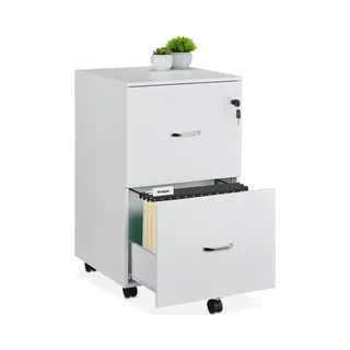 Relaxdays Bureaukast, 2 Laden, Praktische Sleutel, Hangmapstangen, H X B X D, 72 X 43 X 46 Cm, Wit