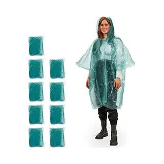 Relaxdays 10er-Set Einweg-Regenponcho Grün