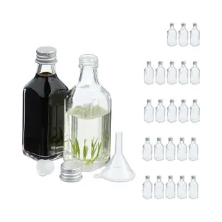 Relaxdays 25 Kleine Glazen Flessen Van 50 Ml Met Schroefdop En Dop, Transparant/zilver