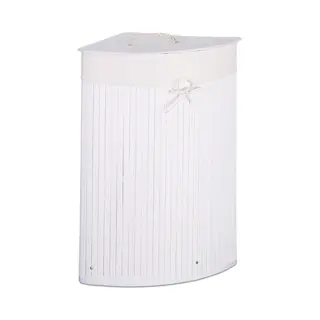 Relaxdays 4052025972851 Wäschekorb 60 l Ecke Bambus Weiß