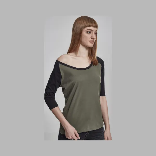 Urban Classics Ladies 3/4 Contrast Raglan Tee T-Shirt Rundhals 3/4 Ärmel Baumwolle thumbnail
