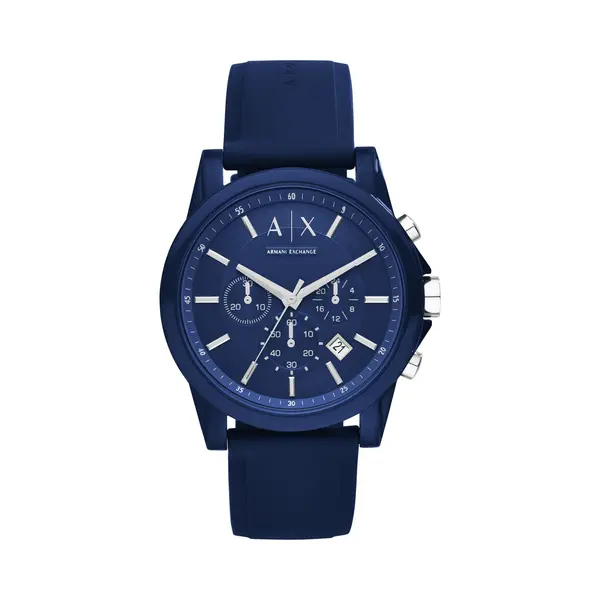 Armani Exchange Outerbanks Unisex Quartz Watch With Blue Dial And Blue Silicone Strap AX1327 thumbnail