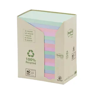 Post-it Recycled Notes - Pastel Rainbow Colours - Light Green, Grass Green, Grey Tower Pack Of 16 Pads - 100 Sheets Per Pad - 76 Mm X 127 Mm