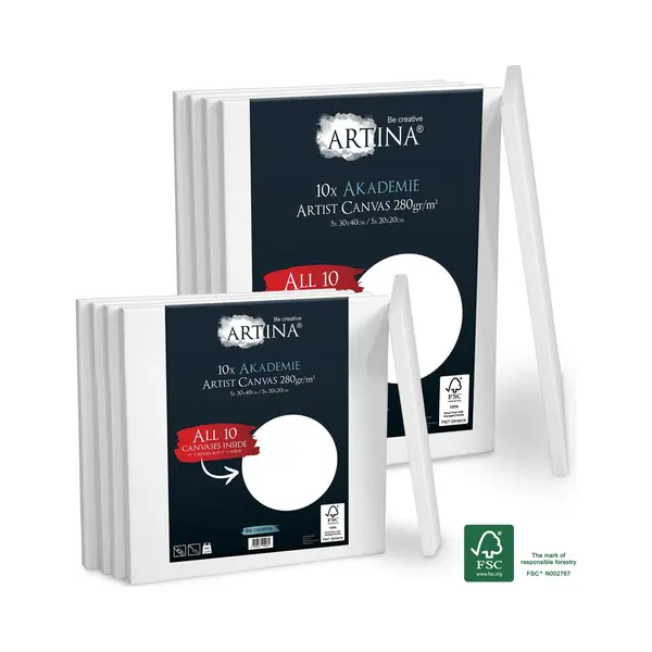 Artina Fsc Akademie Set Van 10 Spieramen 5 X 30 X 40 Cm En 5 X 20 X 20 Cm - Canvas 100% Katoen 280 G/m² - Schilderset Voor Acryl, Aquarel, Olieverf thumbnail