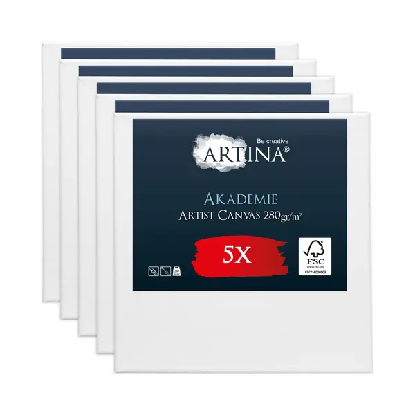 Artina Fsc® 5er Set Keilrahmen Leinwand Zum Bemalen 60x60 Cm – Bespannte Keilrahmen Leinwände Zum Malen Für Acrylfarben Canvas 100% Baumwolle – thumbnail