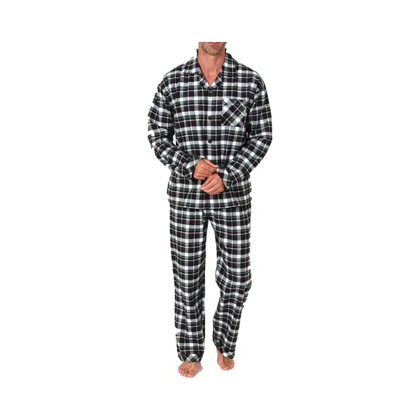 Normann Herren Flanell Schlafanzug Pyjama In Karo Optik - Auch In Übergröße, Farbe, dunkelgrün, Größe, 52 thumbnail