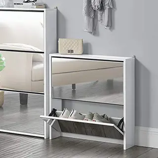 [en.casa] Schoenenkast Met Spiegels 2 Vouwdeuren 67x63x17 Cm Wit