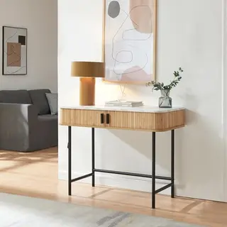 [en.casa] Table Console Design Scandinave Table D'Appoint Avec 2 Compartiments De Rangement Pour Entrée Salle à Manger Salon Couloir Mdf Bambou