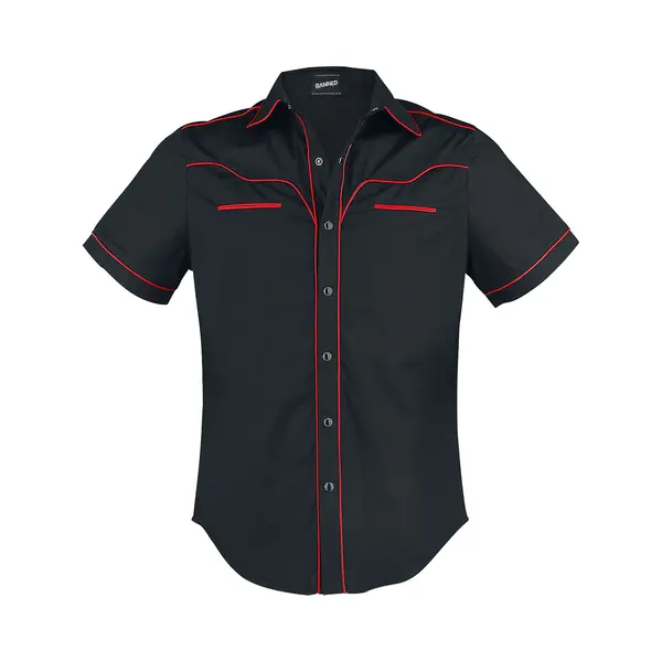 Banned Plain Trim Short-sleeved Shirt Black Red thumbnail