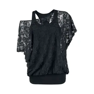 Gothicana By Emp 2 In 1 Spitzen Shirt T-Shirt Schwarz In 3XL