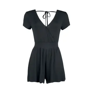 Forplay Overlay Back Knotted Short Jumpsuit Black