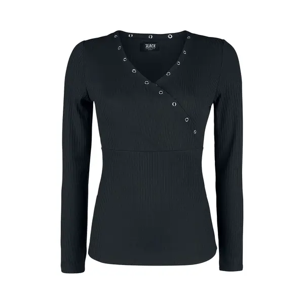 Black Premium By Emp Black Long-Sleeve Shirt With Eyelets And V-Neckline Long-sleeve Shirt Black thumbnail