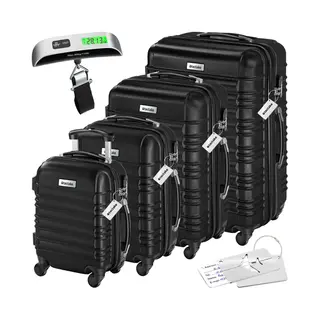 Tectake Trolley Hartschalenkoffer-Set, 4 Rollen, 4-teilig Aus Robustem Abs-Kunststoff Inkl. Kofferwaage Und -anhänger
