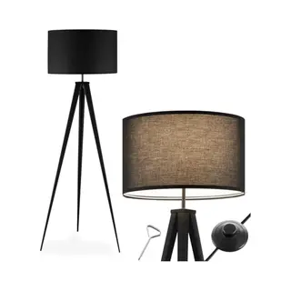 Tectake® Stehleuchte - Stehleuchte 3-Fuß - 158 Cm Hoch - Schirm In Leinenoptik - Fußschalter - Schwarz