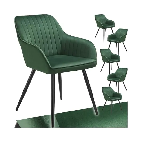 Tectake® 6 X Fluwelen Stoel Met Genaaid Patroon, Fluwelen Eetkamerstoel, Moderne Keukenstoel, Comfortabele Stoel Voor Woonkamer, Eetkamer, Woonkamer thumbnail