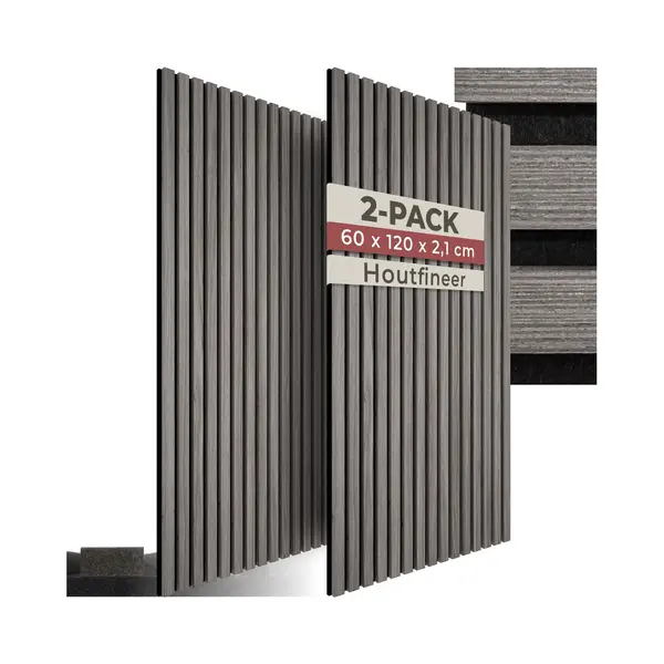 Tectake® Set Of 2 Acoustic Wall Panels With Real Wood Veneer & Mdf, Sound-Absorbing Acoustic Panels With Felt Fabric, Wood Slats, Adjustable Size, thumbnail