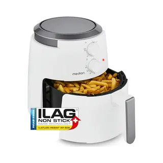 Medion® Heißluftfritteuse MD13020, 1500 W, 4, 7 Liter, 60 Min Timer, Bis 200°C, Antihaft-Beschichtung, Schwarz
