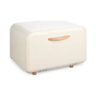 Navaris Bread Bin - Metal Bread Box Storage Tin With Front Opening Drop Down Door For Kitchen Counter Or Shelf - Bakery Storage Container - Cream