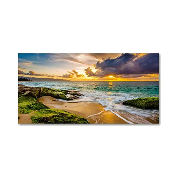 Tulup Glasschilderij - Foto Glas Zonsondergang - 100 Cm X 50 Cm - Orange Glas Foto - Foto In Glas - Boheemse Glaskunst - Glas Schilderij - Glaskunst thumbnail