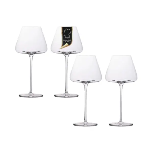 Intirilife 4x Wijnglas Met Modern Design - 600 Ml Inhoud - Witte Wijn Rode Wijn Glas, Kelk, Vaatwasmachinebestendig, Kristalglas, Schokbestendig thumbnail