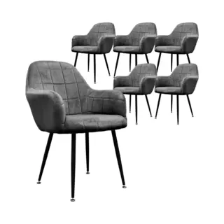Ecd Germany 6er Set Esszimmerstühle Mit Rücken- Und Armlehnen, Dunkelgrau, Küchenstühle Mit Samtbezug, Polsterstühle Mit Metallbeinen, Ergonomische Stühle