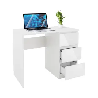 Ml Design modern living Ml-Design Bureau Met 3 Laden, 90 X 76 X 50 Cm, Wit, Hoogglanzende Ladefronten, Veel Opbergruimte, Computerwerktafel, Pc-bureaumeubel, Voor Thuis,