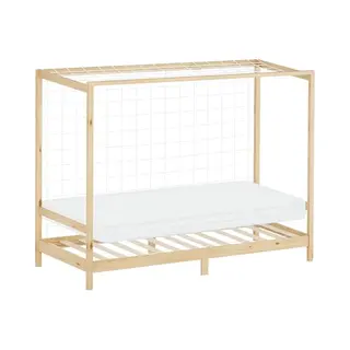 Kinderbed Voetbaldoel 90x200 Cm Naturel Grenenhout Incl. Matras H-10cm Houten Bed Met Lattenbodem & Doelnet Ml-Design
