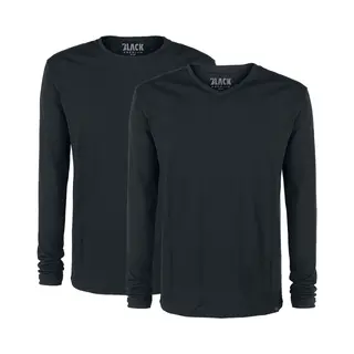 Black Premium By Emp Double Pack Black Long-Sleeve Tops With Crew Neck And V Neck Long-sleeve Shirt Black