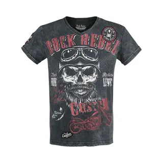 Rock Rebel By Emp Black T-shirt With V-Neckline And Print T-Shirt Black