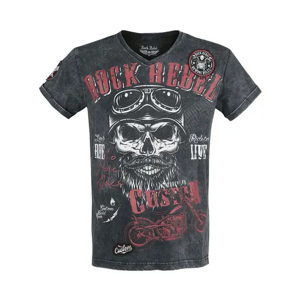 Rock Rebel By Emp Black T-shirt With V-Neckline And Print T-Shirt Black thumbnail