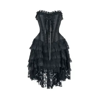 Gothicana By Emp Elaborate Gothic Dress With Corset And Shorter-Front Skirt Mini Dress Black