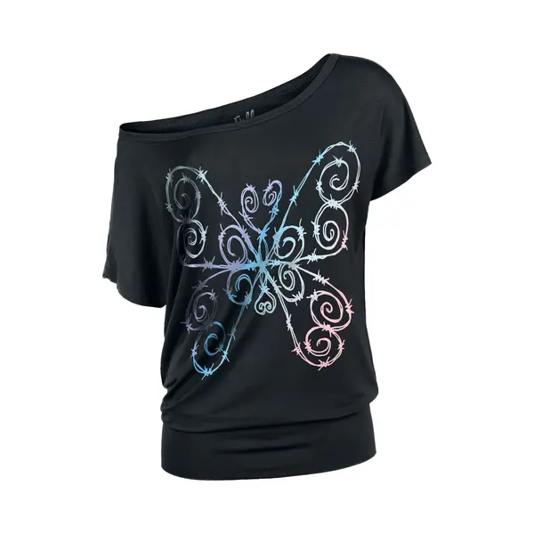 Full Volume By Emp T-Shirt With Colourful Barbed Wire Butterfly T-Shirt Black thumbnail