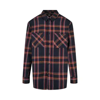 Urban Classics Overhemd -5XL- Heavy Long Oversized Checked Blauw/Oranje