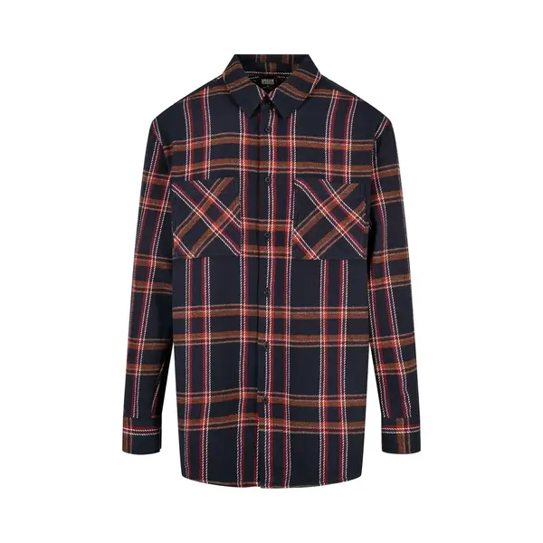 Urban Classics Overhemd -5XL- Heavy Long Oversized Checked Blauw/Oranje thumbnail