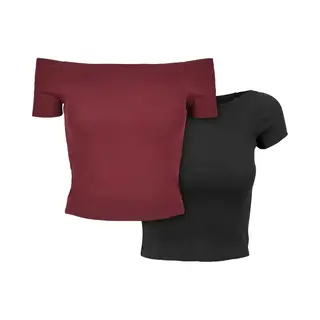 Urban Classics T-Shirt "Urban Classics Damen Ladies Off Shoulder Rib Tee 2-Pack" 1 Stk.