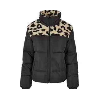 Urban Classics Damen Jacke Ladies Aop Sherpa Mixed Puffer Jacket Black/sandleo 5XL