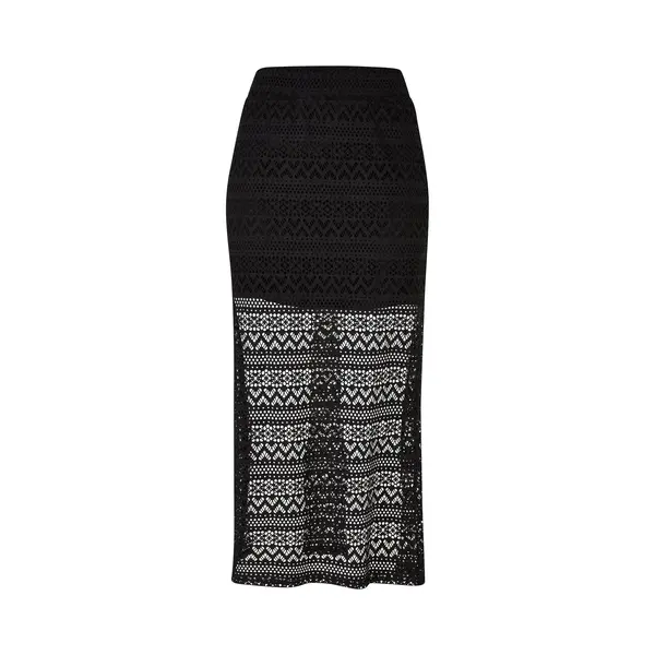 Urban Classics Damen Rock Ladies Stretch Crochet Lace Midi Skirt Black Xs thumbnail
