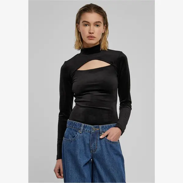 Urban Classics Damen Body Ladies Velvet Cut-Out Turtleneck Body Black Xl thumbnail