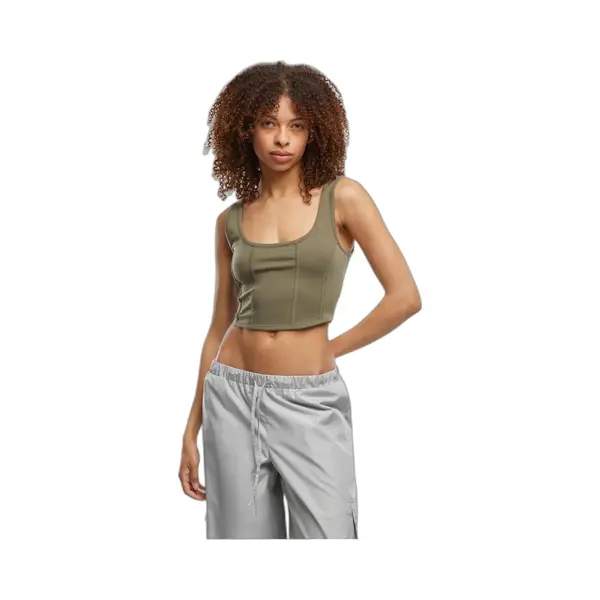 Urban Classics - Jersey Corsage Mouwloze Top - Xs - Olijfgroen thumbnail