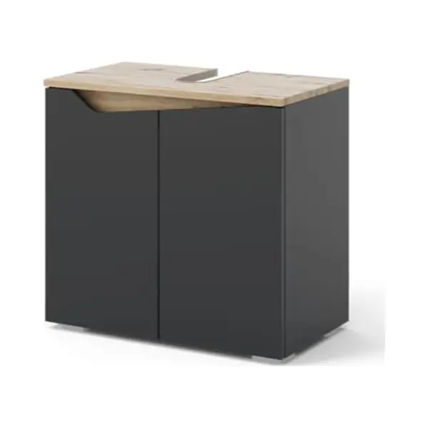 Vicco Vanity Unit For Washbasin Marelle, Anthracite/Artisan, 60 X 57.5 Cm With 2 Doors, With Siphon Cut-out For Installation Under The Washbasin thumbnail