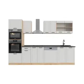 Vicco R-Line Keuken, Wit Landhuis/gouden Eiken, 300 Cm, Met Zuil, Zonder Werkblad