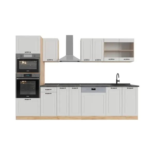 Vicco R-Line Keuken, Wit Landhuis/gouden Eiken, 300 Cm, Met Zuil, Zonder Werkblad thumbnail