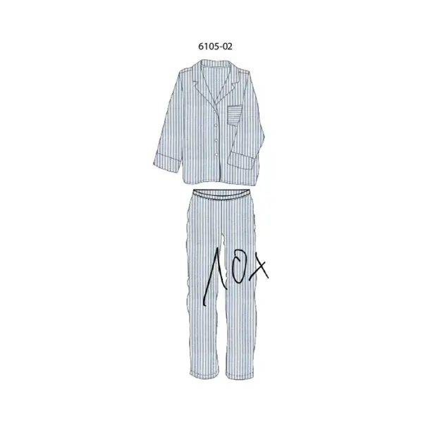 Phil & Co Heren Pyjama Set Lang Geweven Blauw Gestreept Knoopsluiting - Maat Xl thumbnail