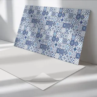Wallfluent Vinyl Tegels - Geometrische Tegelpatronen Vinyl Wandtegels - 40 Cm X 20 Cm - Blauw Pvc Tegels - 10 Stuks - Rechthoek Pvc Tegels - Texturen