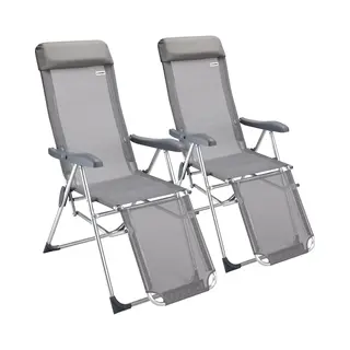 Casaria® Reclining Garden Chair 2Pcs Set Grey Aluminium Foldable
